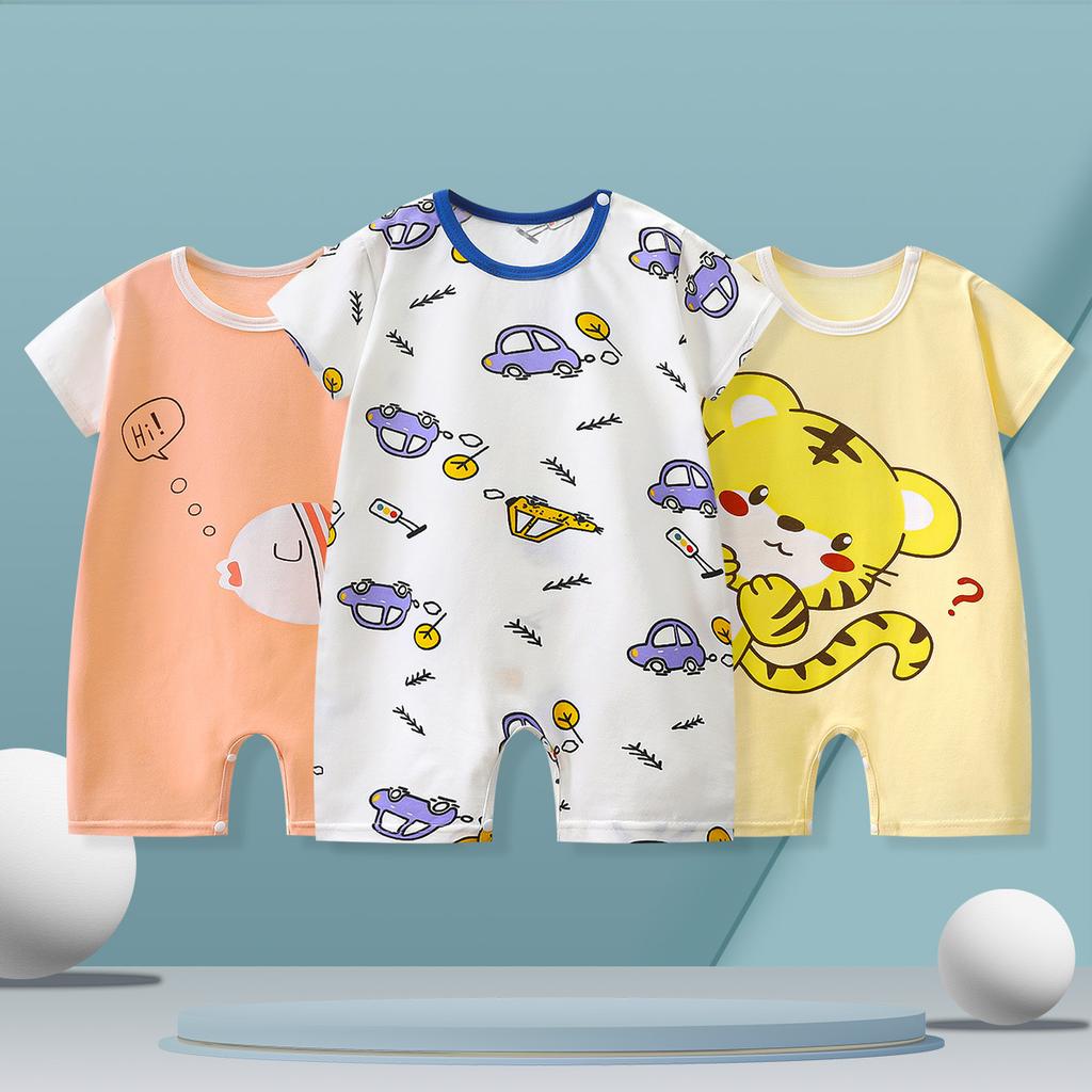Baby Thin Onesie Summer Newborn Short Sleeved Crawl Suit Cartoon Pajamas for Boys and Girls