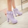Pink Chunky High Heel Japanese Lolita Shoes Butterfly-knot Ruffle Tassel Womens Cosplay Princess Ankle Boots Winter