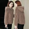 Plus Size Women's Loose Double-Faced Fleece Hoodie Thickened Winter Warm Outerwear Faux Fur Coat Female Streetwear