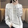 Женская мода повседневная осень-зима полосатый принт длинный рукав с капюшоном свитера