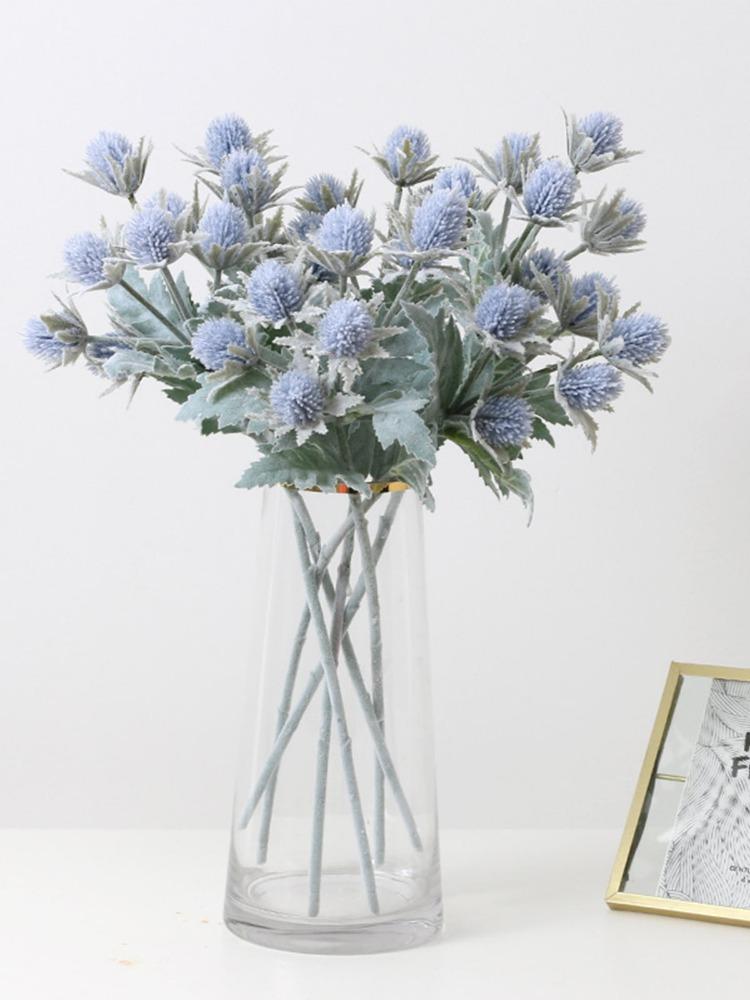 5 шт. искусственных цветов искусственный флокированный Eryngium пластиковые искусственные растения для дома, свадьбы, офиса, спальни, гостиной, журнального столика, украшения