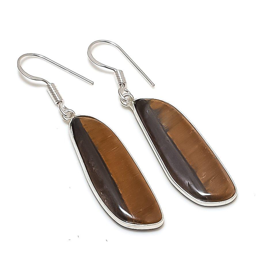 Tiger Eye Handmade 925 Sterling Silver Jewelry Earring 2.05" F6c13