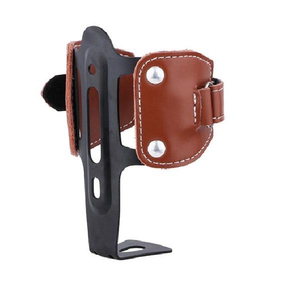 New Retro Motorcycle Bike Bottle Cup Holder Cage Brown Leather Aluminum Screw On