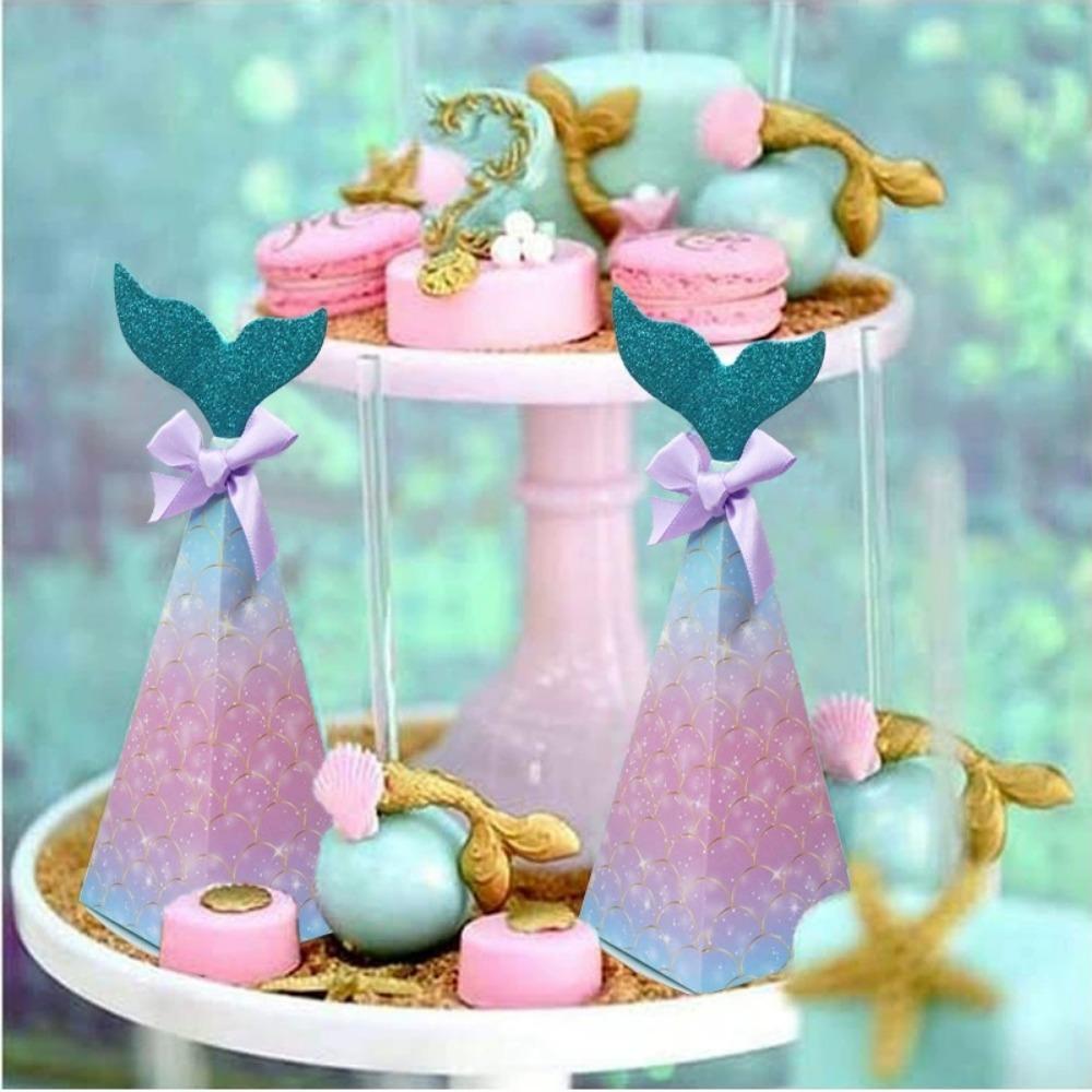 10pcs Mermaid Party Boxes Favors Mermaid Gift Bags with Thank You Stickers for Kids Birthday Baby Shower Under The Sea Mermaid Party Decorations