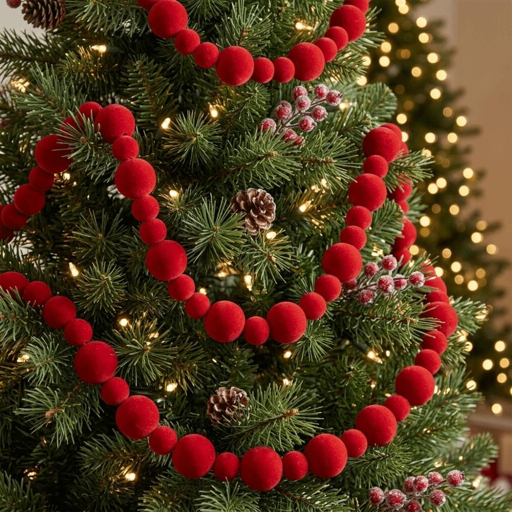 Mixed Size Flocking Christmas Ball Garland 6FT Christmas Flocking Ball Christmas Tree Decorating