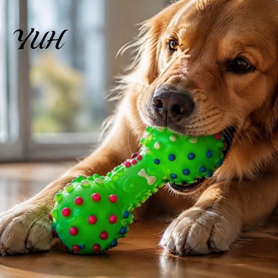 Интерактивные игрушки для домашних животных для маленьких и средних собак, Пищащая гантелька, Виниловая жевательная игрушка с шипами для чистки зубов и ухода за полостью рта, Большая игрушка для игры и снятия скуки