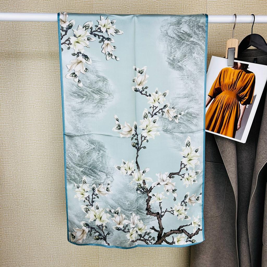 Magnolia Silk Crepe Satin Long Silk Scarf Women'S Spring Summer Temperament Versatile Decorative Mulberry Silk Scarf Shawl