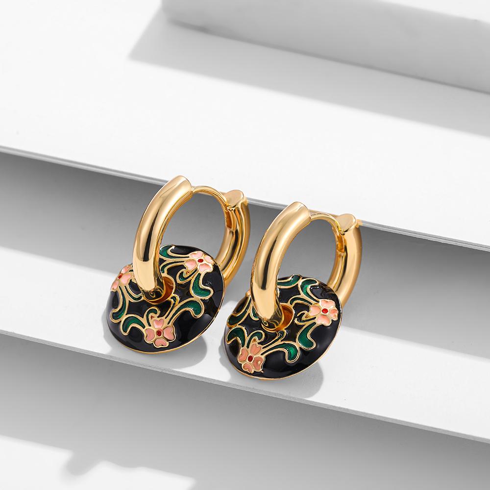 2025 Gold Color Stainless Steel Chunky Hoop Earrings Enamel Flower Round Loop Ear Buckle Earring Brincos for Women Jewelry