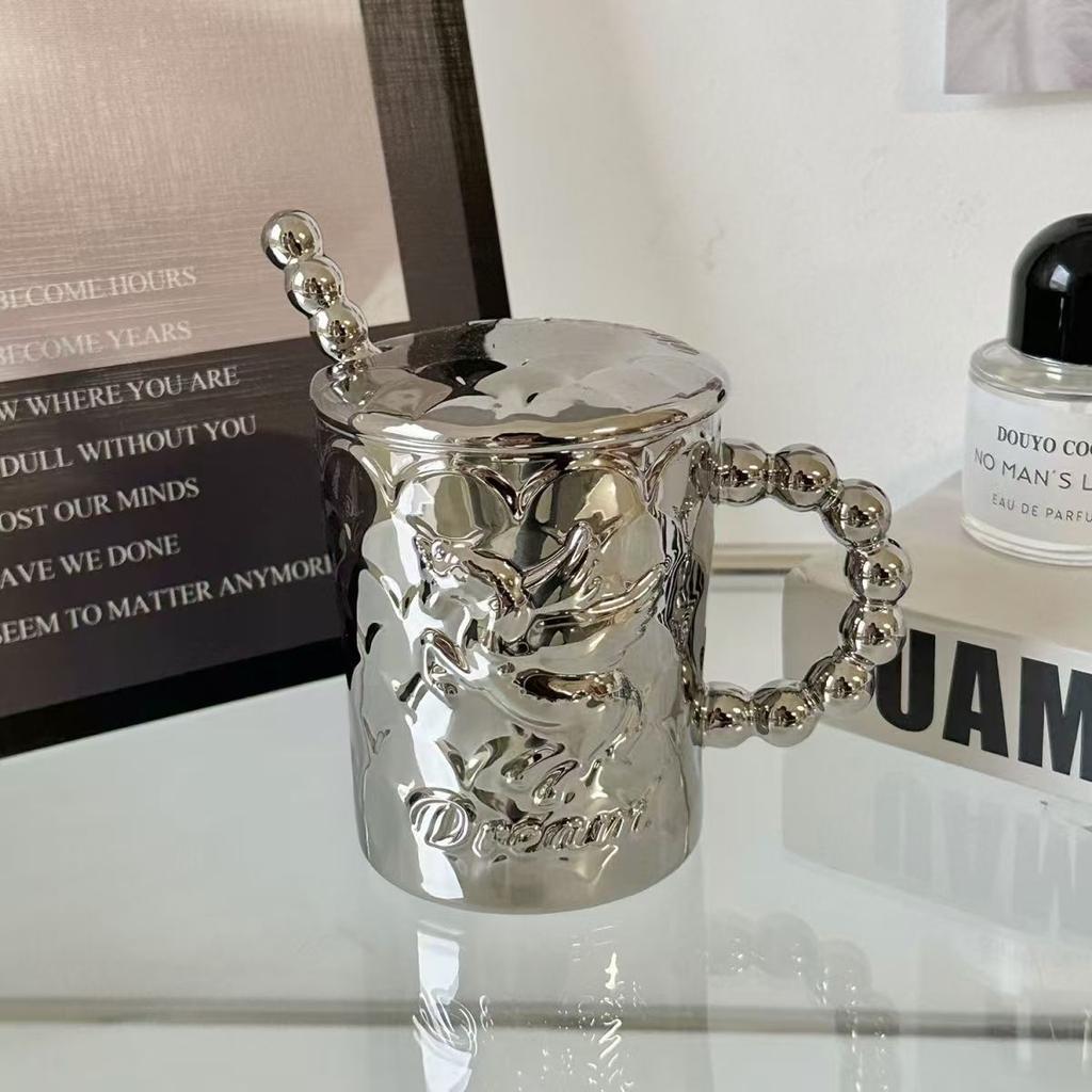 Утолщенная керамическая чашка Premium Feel Mark Cup с крышкой-ложкой, идеальная офисная чашка для девочек, идеальная чашка для питья для дома, кружки для кофе и воды