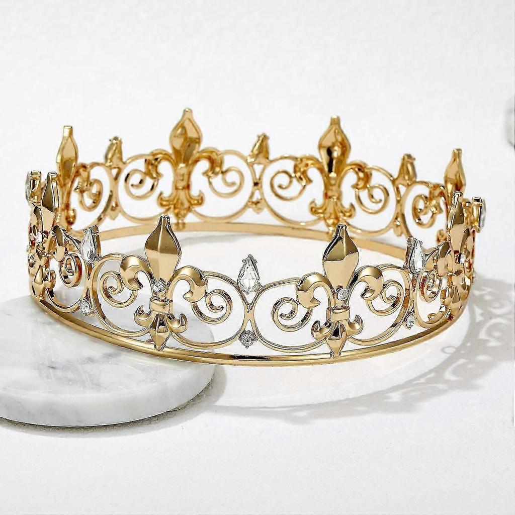 2024 Royal King Crown for Men - Metal Prince Crowns and Tiaras, Full Round Birthday Party Hats