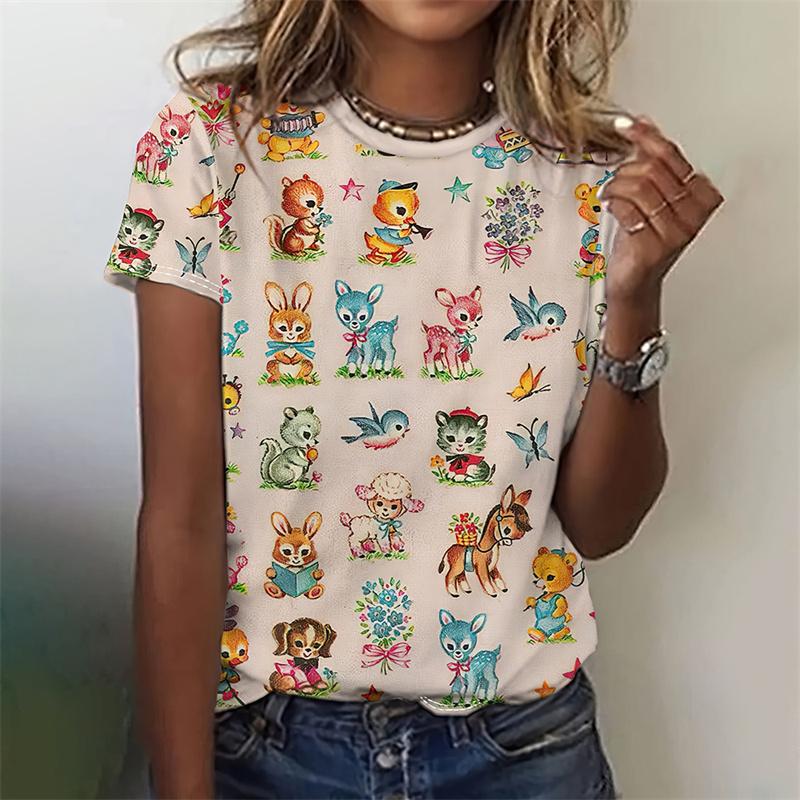 3D Printed Cowboy Horse T-Shirt For Women Colorful Animal Graphic T Shirts Summer Loose Tees Short Sleeves Round Neck Tops