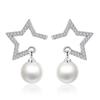 Серьги-подвески из стерлингового серебра 925 пробы с блестками и цирконием в форме звезды, серьги с жемчугом для женщин, ювелирные изделия S-E225