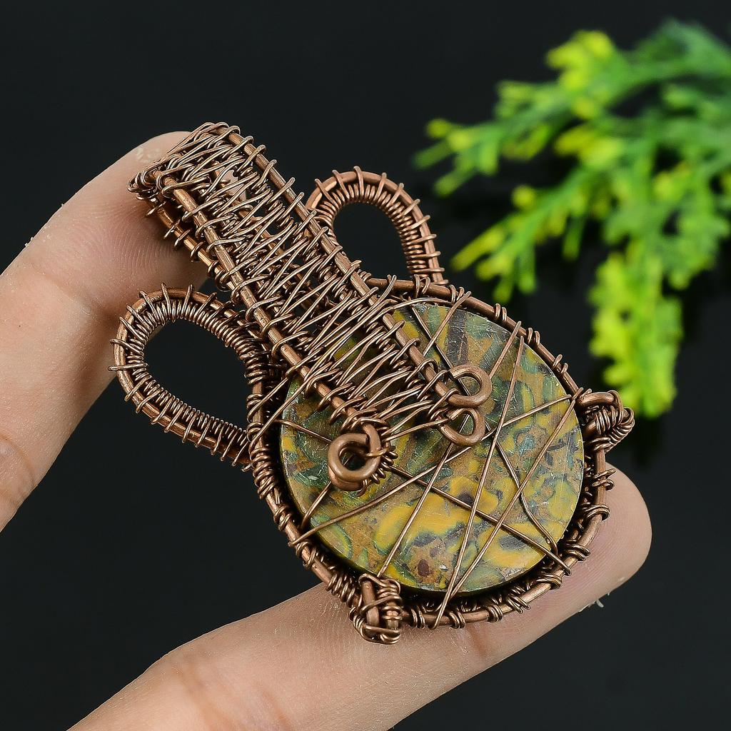 Подвеска ручной работы из медной проволоки из натурального бамбука, яшмы, 2,25 z4e46