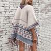 Autumn and Winter Women Print Loose Bat Sleeve Cross Border Cloak Cardigan Knitwear V-Neck Sweater