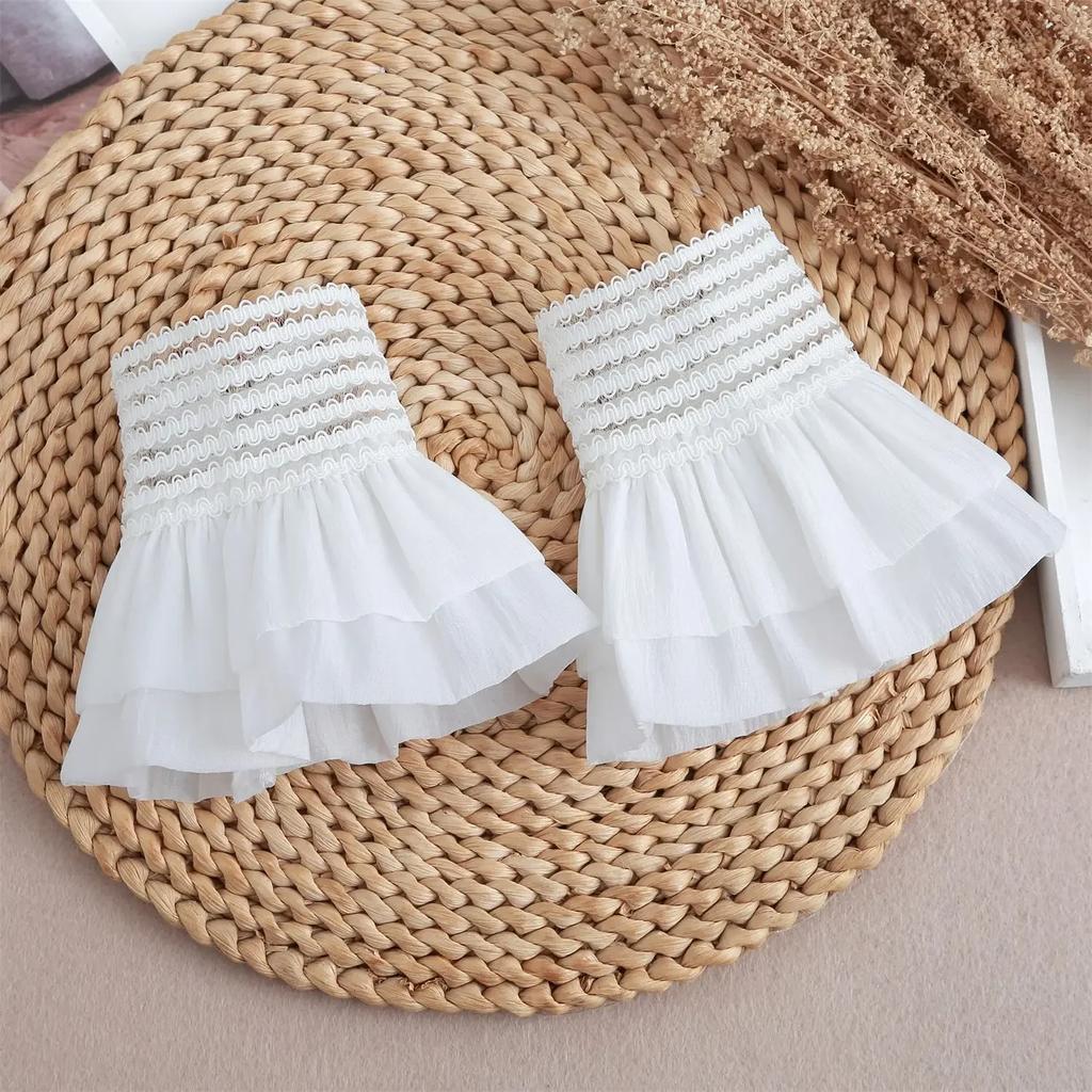 Women Detachable Sleeve Fake Cuffs Female Lace Thin Pleated Flare Sleeve False Cuffs Ruffles Wristband Decorative Accessory