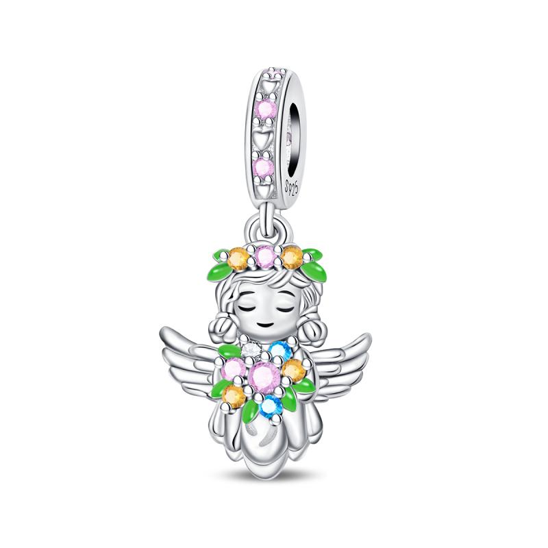 Copper Cute Colorful Flowers Charms Pendant Elegant Romantic Beads Fit Original Bracelet Diy Birthday Jewelry Gift