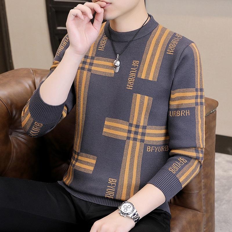 Autumn and Winter New Men's Knitted Pullover Crewneck Bottom Sweater Diamond Fashion Trend Sweater Korean Version Loose Top