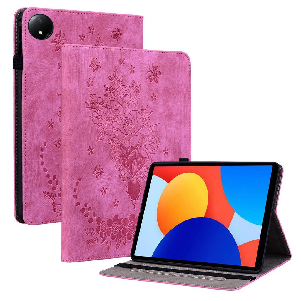 For Xiaomi Redmi Pad SE 4G 8.7 Inch Case Card Holder Anti-Scratch Leather Cover Rose Flower Imprint