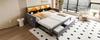 Pull-Out Upholstered Sofa Bed 90/180 x 190 cm, Headboard with Storage, LED Strip, Charging Sockets, Two Drawers, Slatted Frame, Velvet Dark Grey