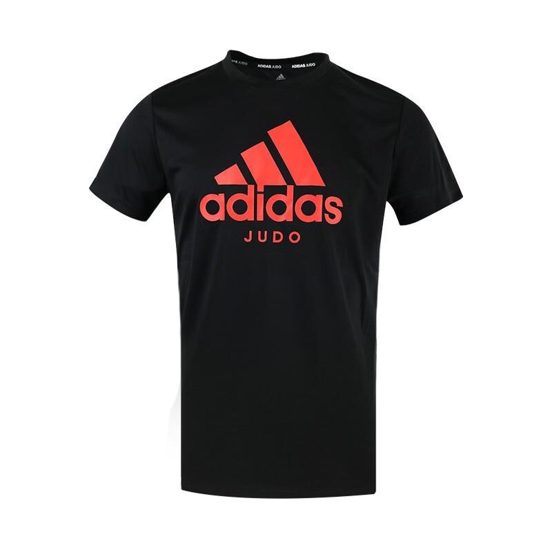 adidas Круглый вырез Спортивная повседневная футболка с коротким рукавом с принтом Мужские топы черного цвета ADICTJ-BR