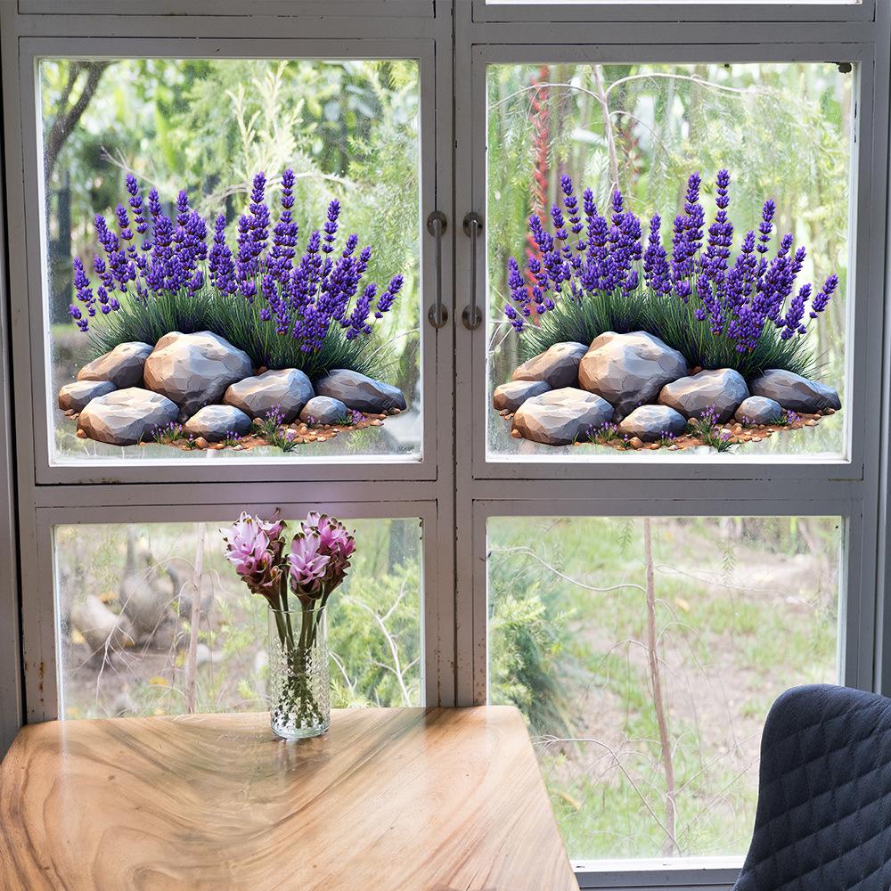 Painted Purple Lavender Balcony Glass Home Beautification and Decoration Electrostatic Window Stickers