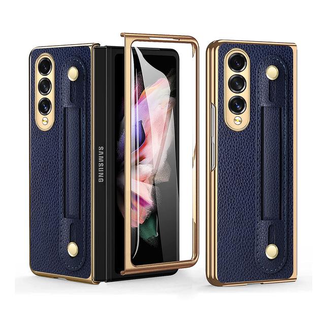 Портативный кожаный браслет с защитой от царапин для Samsung Galaxy Z Fold4 Fold 3 Fold3 Fold 4 2 Fold2 Противоударные чехлы из стеклянной пленки