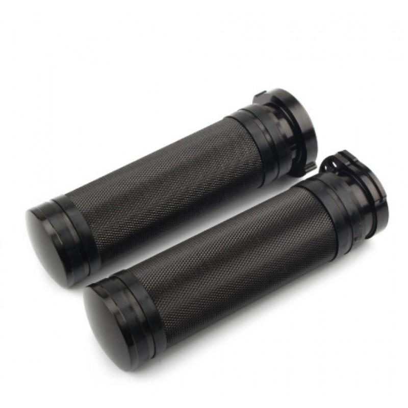 CNC Aluminum Knurled Handlebar Grips Harley XL883 XL1200 X48 72 Motorcycles Black Chrome Finish