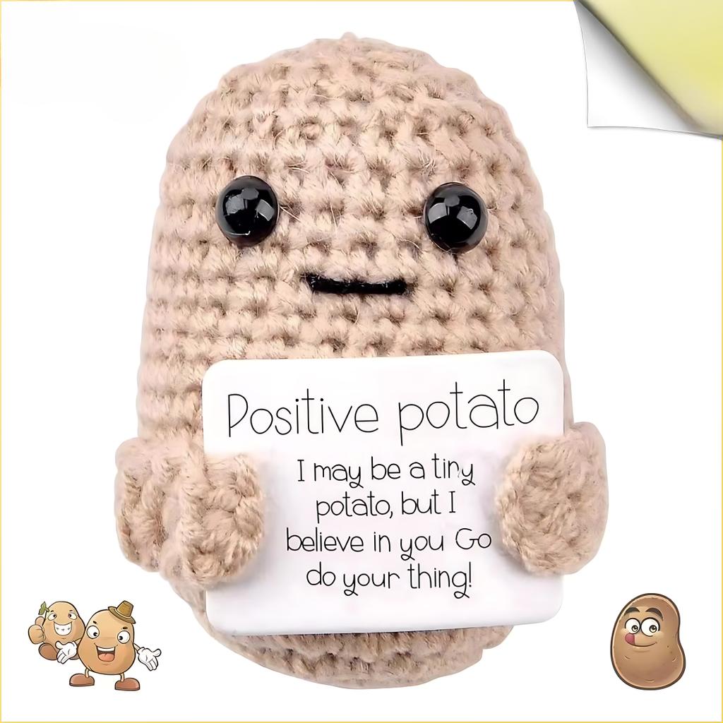 1-10PCS Positive Energy Potato Mini Handmade Plush Knitted Doll with Card Fun Stress Relieving Knitted Doll Home Decoration