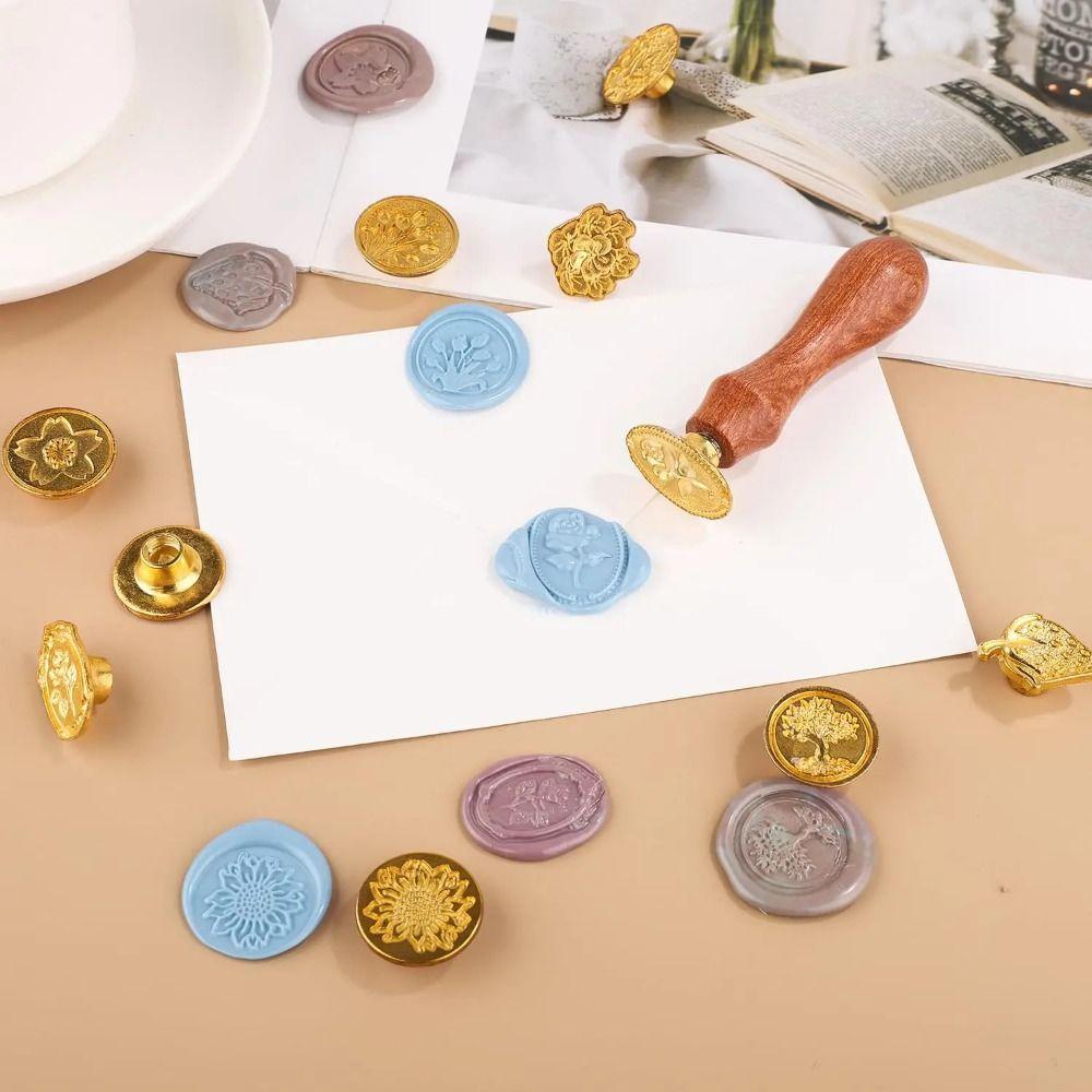 8/10/12Pcs Retro Lacquer Seal Head Stamps Set Multishape Brass Heads Wax Seal Kit Wedding Party