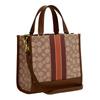 Coach Сумка-тоут Dempsey 22 с полосатым логотипом для пресбиопов, из ткани и коровьей кожи, сумка-шоппер, сумка через плечо, маленькая женская, коричневая