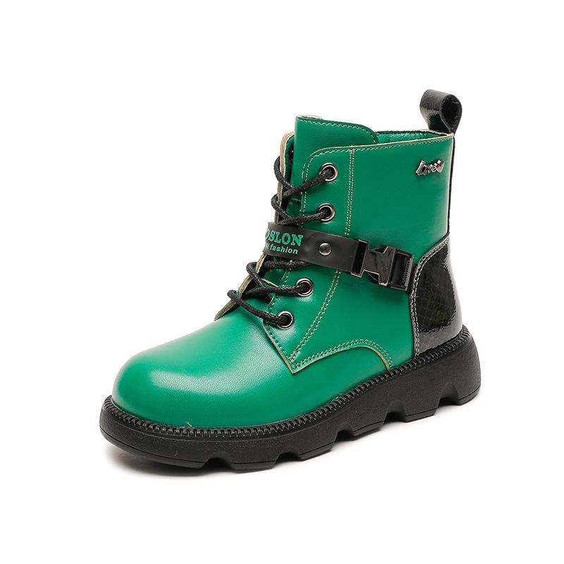 Детские модные ботинки, детские ботильоны, унисекс, для мальчиков и девочек, кожаные ботинки 2024 года, осень-зима, новые мотоциклетные ботинки с пряжкой и украшением