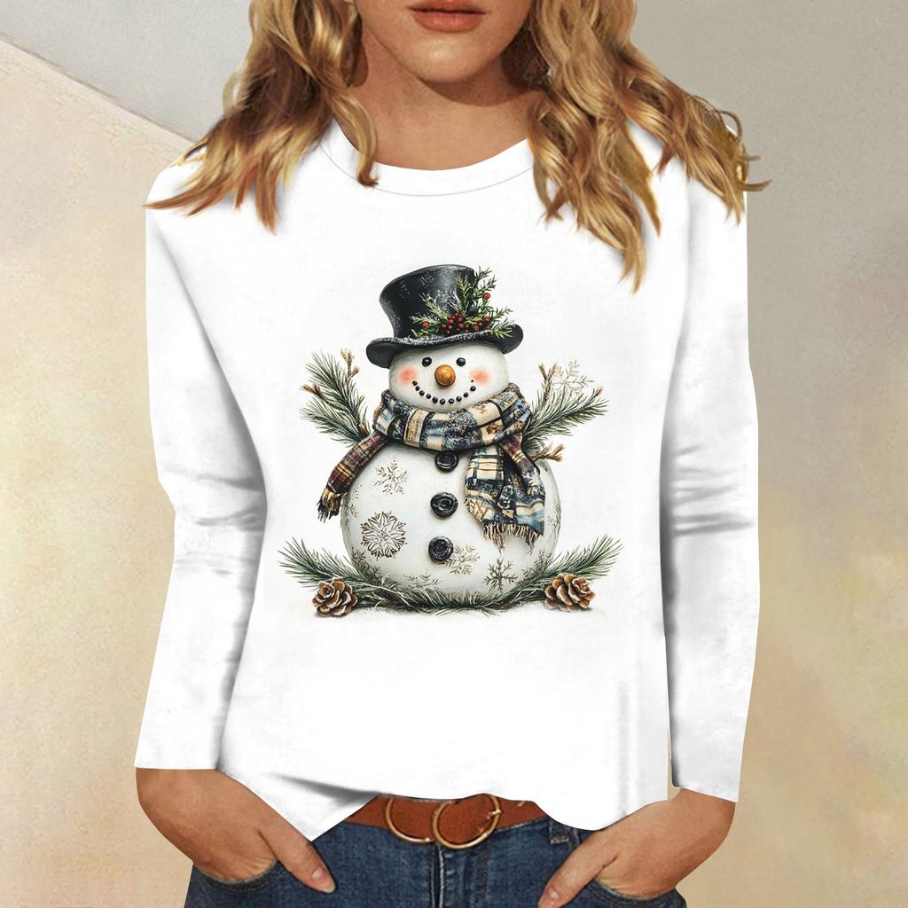 Женская модная повседневная футболка с круглым вырезом и длинным рукавом с принтом, топ