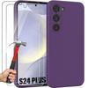 Silicone Case - Booling - for Samsung Galaxy S24 Plus - Matte Dark Purple - Slim - 2 Tempered Glass Screen Protector