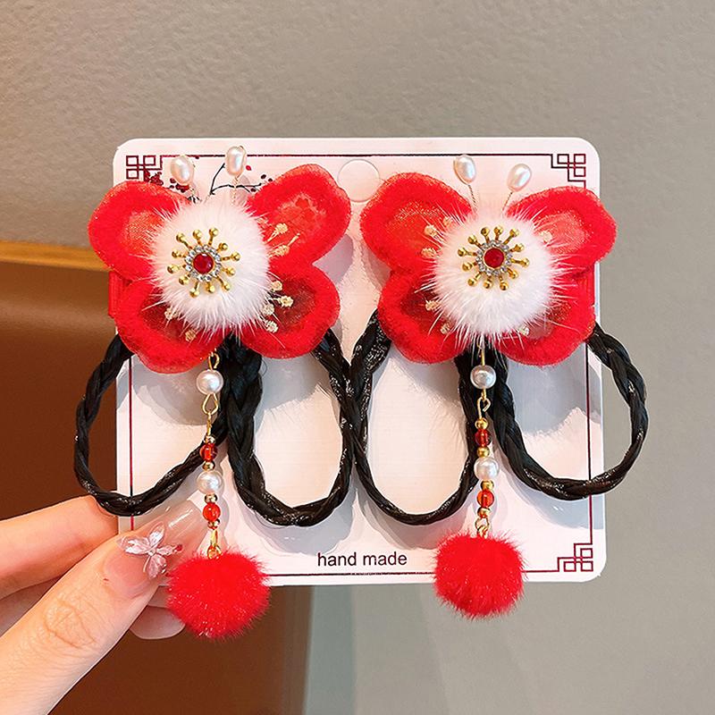 1 пара заколок для волос в китайском стиле, детские кисточки, заколки для волос, милый бант, бабочка, головной убор, кавайные красные аксессуары для волос, подарки