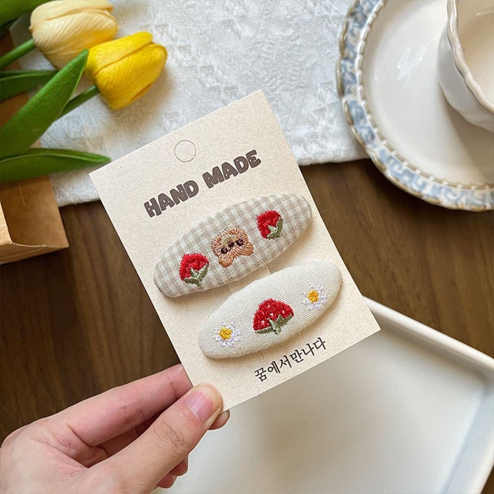 Oval Floral Embroidered Hairpin Set Cute Children's Hair Accessories Kids