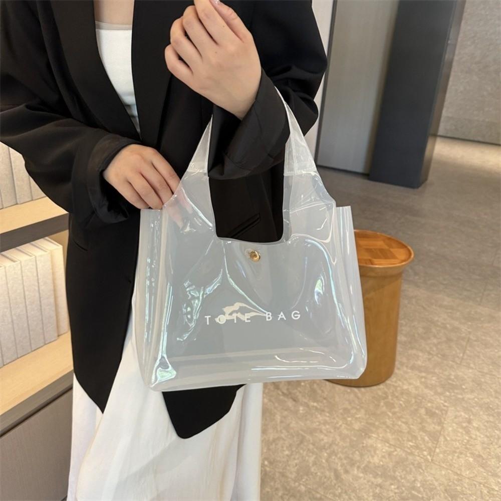 New PVC Transparent Shoulder Bag Large Capacity Waterproof Jelly Bag Beach Handbags for Summer