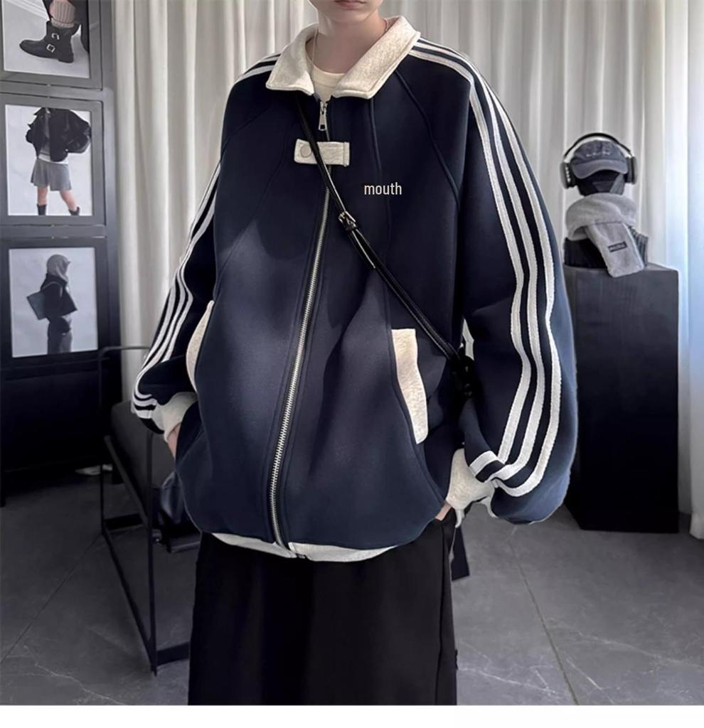 Стильная американская толстовка в полоску большого размера - Унисекс, повседневная, свободная, кардиган