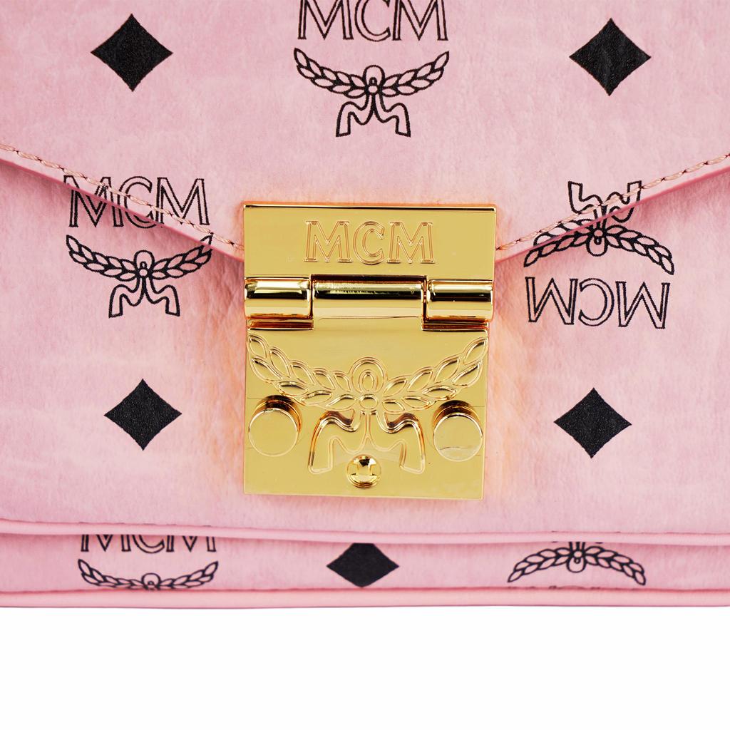 MCM Розовая сумка-портфель Visetos из кожи с клапаном и верхней ручкой, сумка через плечо с золотой фурнитурой для повседневного использования