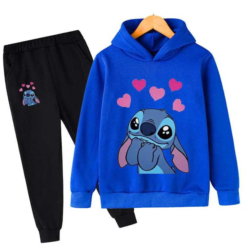 2025 MINISO Stitch Hoodies + Pants Sets Children 1-16 Years Suit Boys Sports Suits Kids Brand Sport Suits Little Monster Hoodies Tops + Pants Set 2pcs