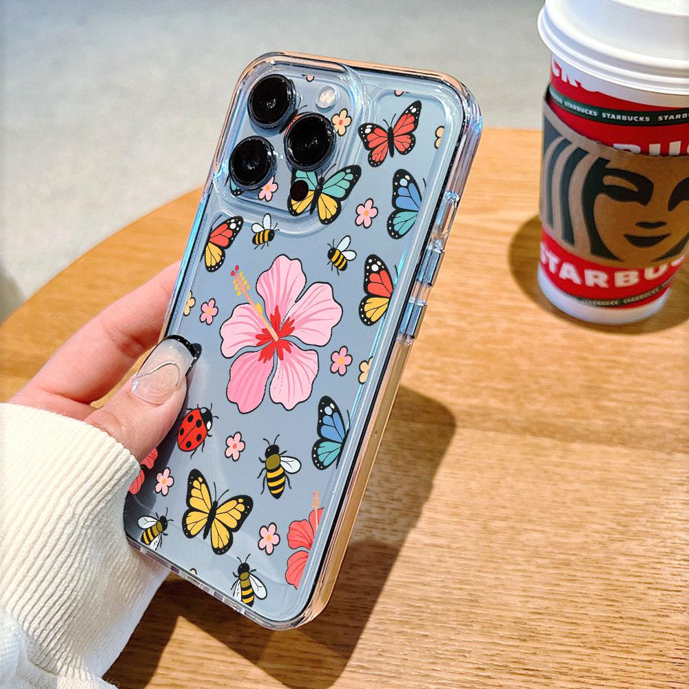 Butterflies and Hibiscus lucency Phone Case for IPhone 14 15 16 13 12 11 17 Pro Max 12 13 Mini Soft Cover