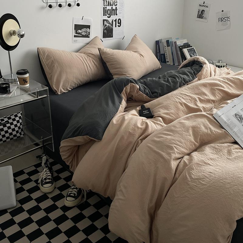 Простыня Пододеяльник Голый Сон Чистый Хлопок Набор из Четырех Предметов Стиранный Хлопок Мягкая Простыня Пододеяльник Однотонное Постельное Белье