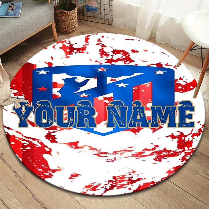 American Pride Shield Custom Name Round Area Rug Carpet Rug For Living Room Bedroom Sofa Playroom Decor Nonslip Floor Mat