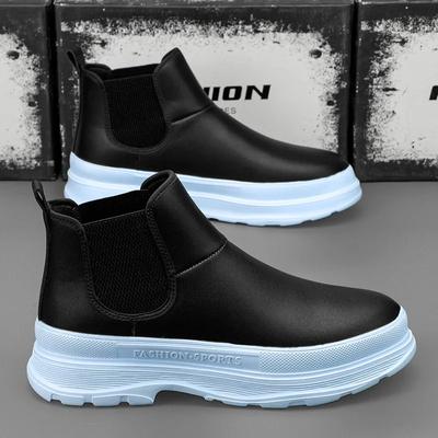 Мужские байкерские ботинки, осенне-зимние кожаные ботинки, мужская уличная повседневная обувь, высокие кеды, износостойкая индивидуальная новая мужская обувь без шнуровки