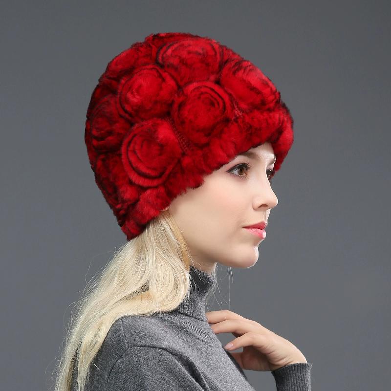 Шапка из меха кролика Рекс женская, осень-зима, среднего возраста и пожилая, утолщенная, теплая, модная, для бабушки, старой леди, свекрови, меховая шапка