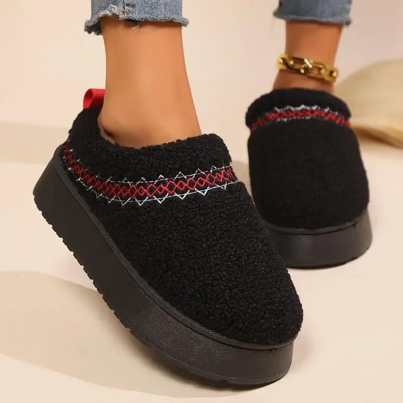 2024 Новые женские ботильоны для дома Простые теплые хлопковые тапочки Универсальные круглые носки Толстая подошва Плюшевые зимние ботинки Botas Mujer