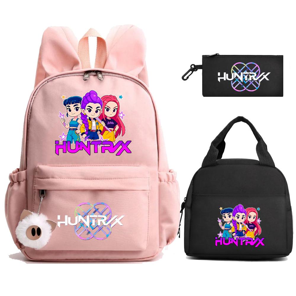 Cartoon Demon Hunters Printed Backpack Lunch Bag Pencil Case for Children Student Schoolbag Girl Kid Gift Women Travel Bag
