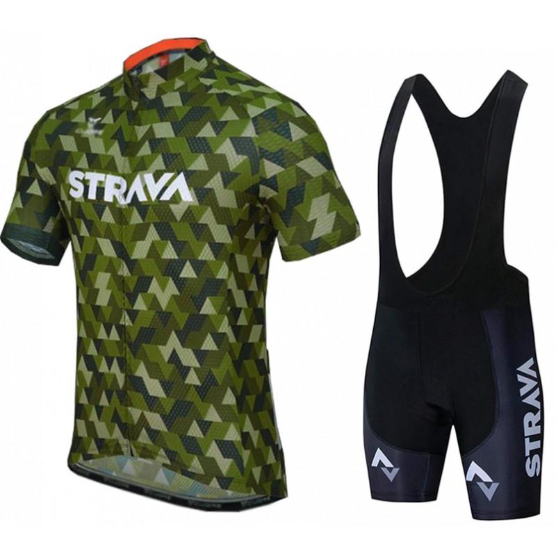 Mens Cycling Jersey Bib Shorts Set With Strava Breathable Ride Wear Mountain Bike