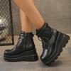 Size 35-43 Women's Gothic Shoes Black Round Toe Platform Lace-up Belt Buckle Side Zipper Botas Booties Wedges Ankle Boots