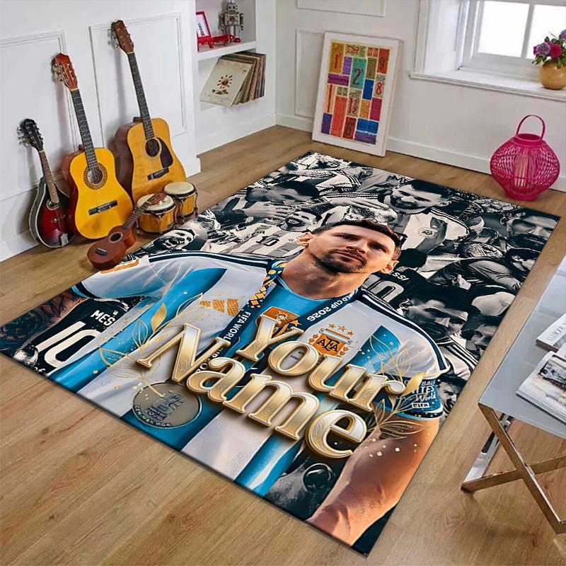 Ковер с дизайном M-Messi, Персонализированное имя - Нескользящий, Мягкий и Уютный Коврик для пола в гостиную, офис - Ковер для помещений/улицы