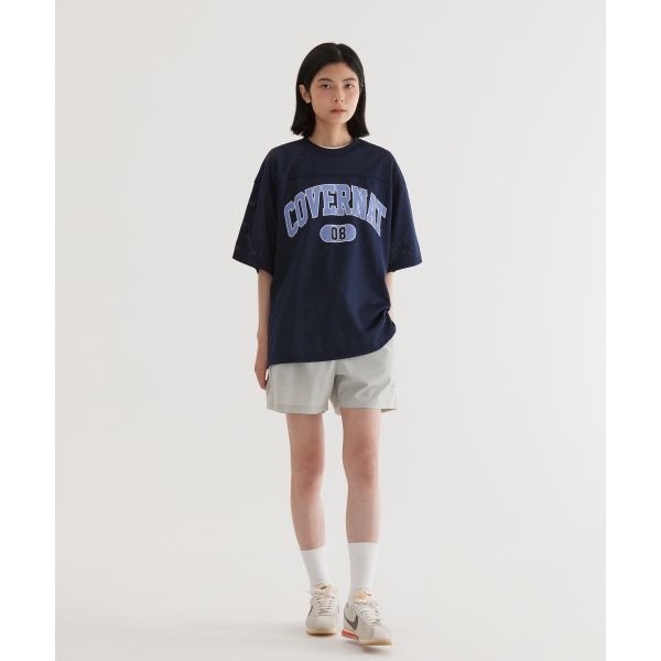 Covernat Comfortable Simple Short Sleeve T-Shirt With Arched Mesh Logo Unisex tops Deep-Navy CO2502ST63DN